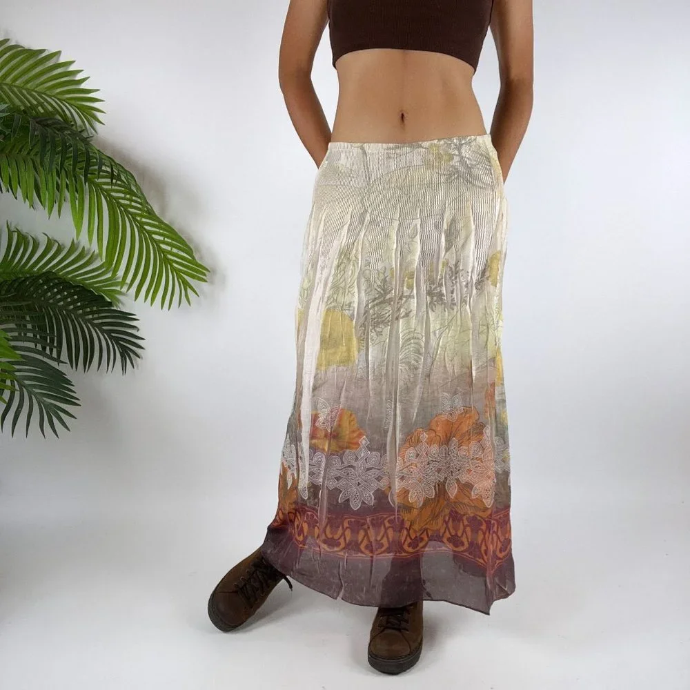 Vintage Y2K Fairy Grunge Floral Patchwork Boho Hippie Midi Skirt / Size: One - Picture 4 of 7